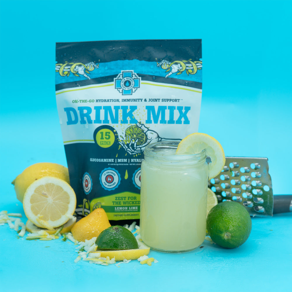 catalog-hero | Old Bones Therapy Joint Elixir Zest for the Wicked – Citrus flavored joint support drink mix with collagen glucosamine and electrolytes