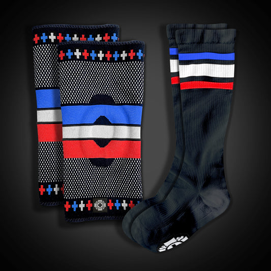 Combo Pack: RED WHITE BLUE Knees + Compression Socks