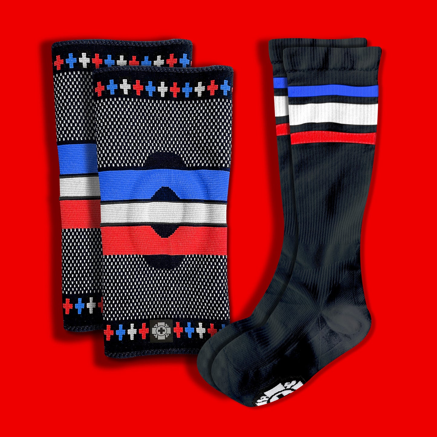 Combo Pack: RED WHITE BLUE Knees + Compression Socks