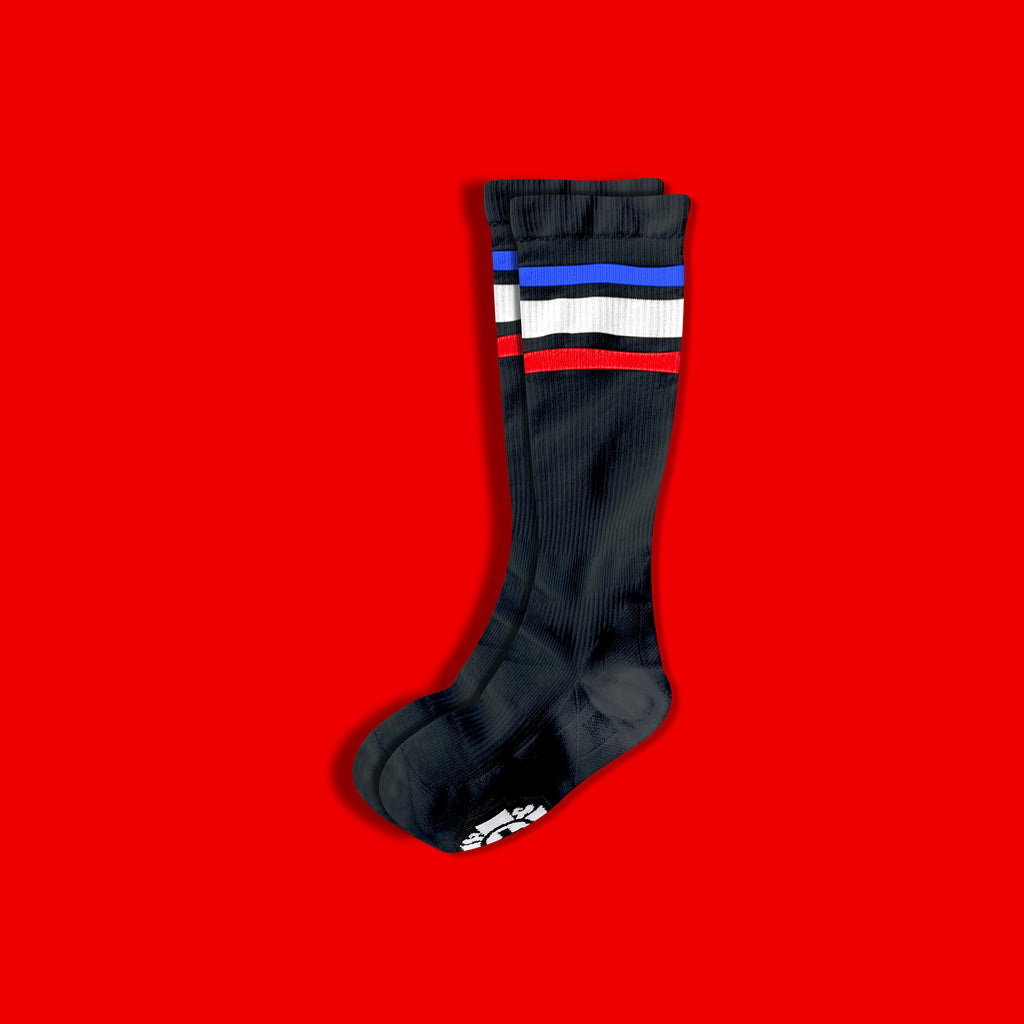 Old Bones Therapy Compression Socks: RED WHITE BLUE Stripes — product detail