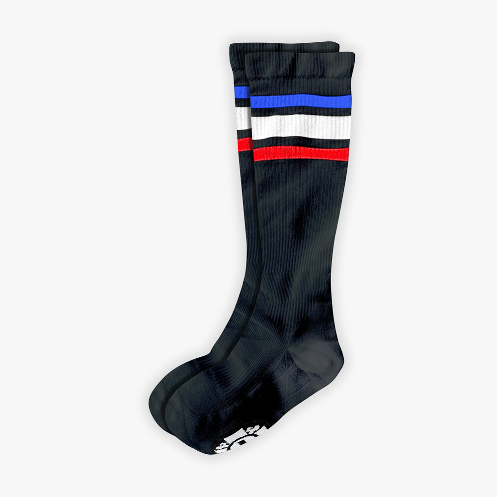 Old Bones Therapy Compression Socks: RED WHITE BLUE Stripes — alternate view
