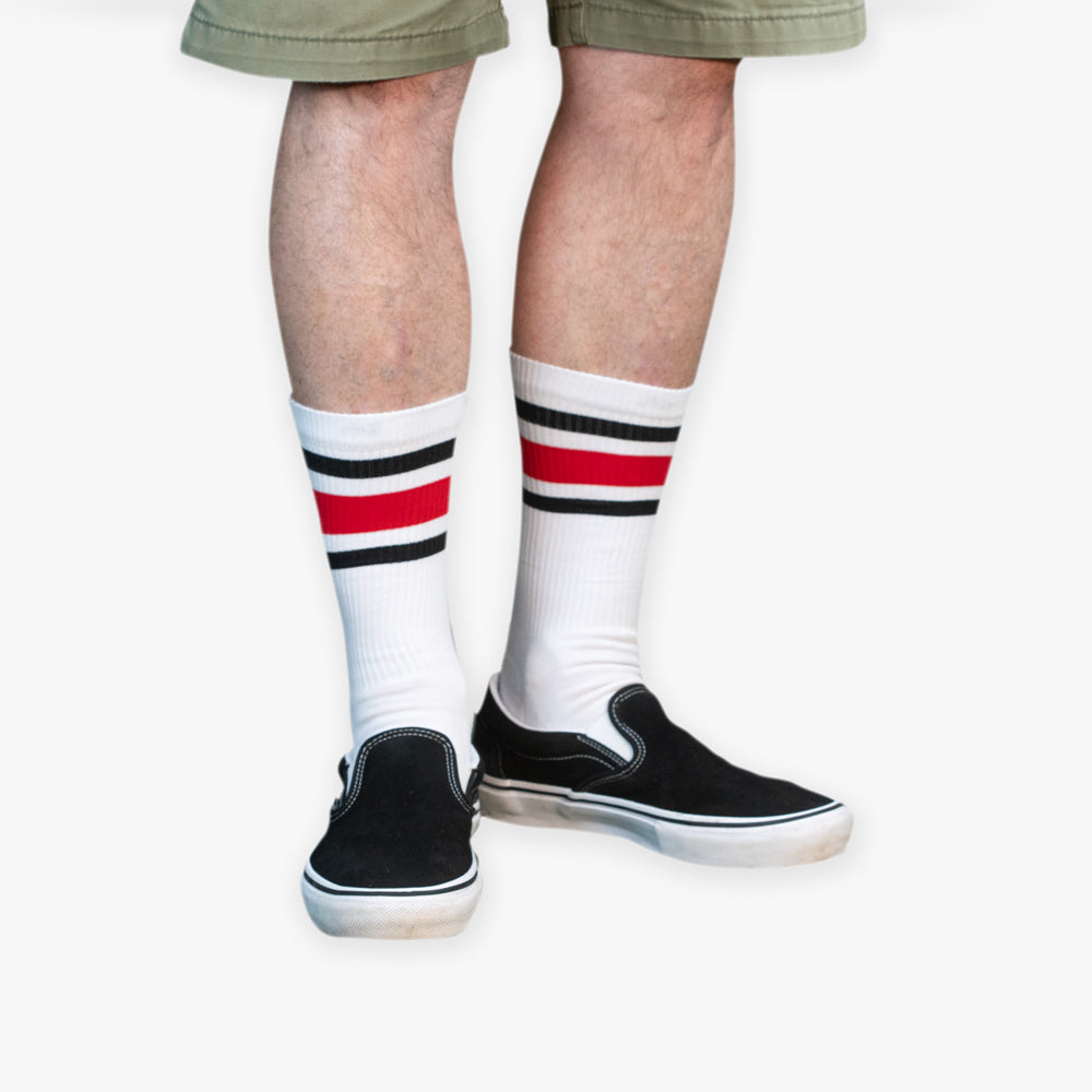 Crew Socks: RED Stripes