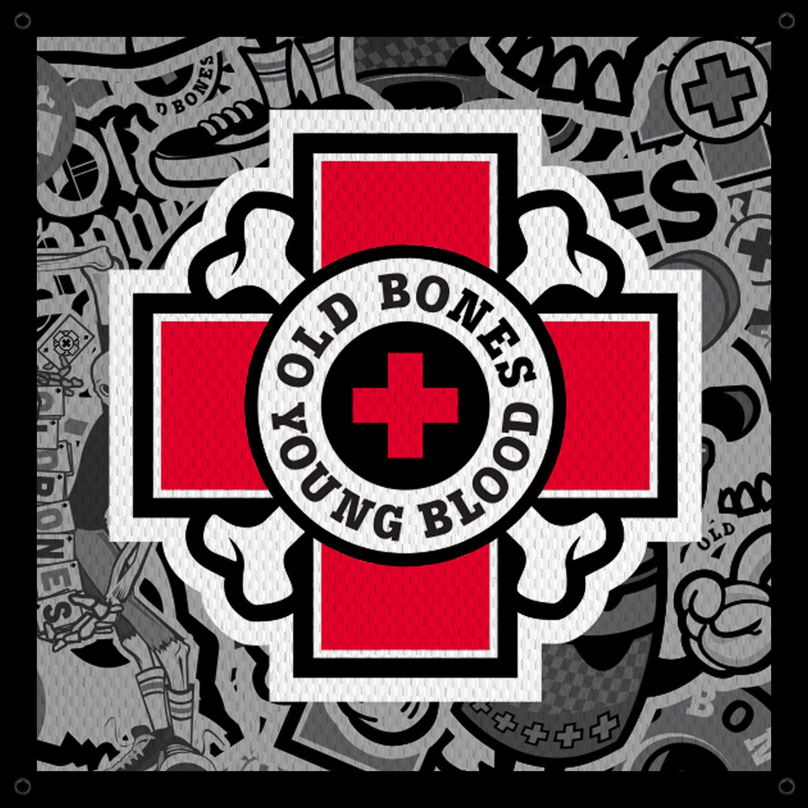 Old Bones Therapy Old Bones Young Blood Banner — recovery and performance gear