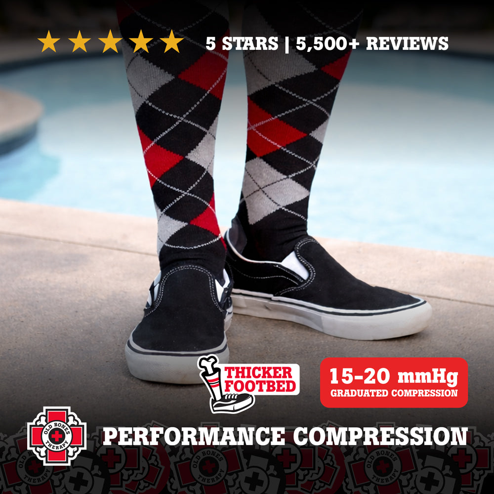 Old Bones Therapy Argyle Compression Socks – Classic argyle pattern medical-grade 15-20 mmHg graduated compression socks for daily wear