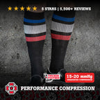 Old Bones Therapy USA Compression Socks – Patriotic red white and blue striped medical-grade 15-20 mmHg graduated compression socks