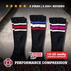 Old Bones Therapy Stripe Compression Socks 3-Pack – Red, pink, and blue stripe medical-grade 15-20 mmHg graduated compression socks bundle