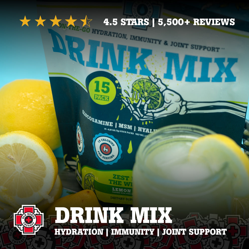 Old Bones Therapy Joint Elixir Zest for the Wicked – Citrus lemon-lime flavored joint support drink mix with electrolytes, Glucosamine, MSM & Hyaluronic Acid