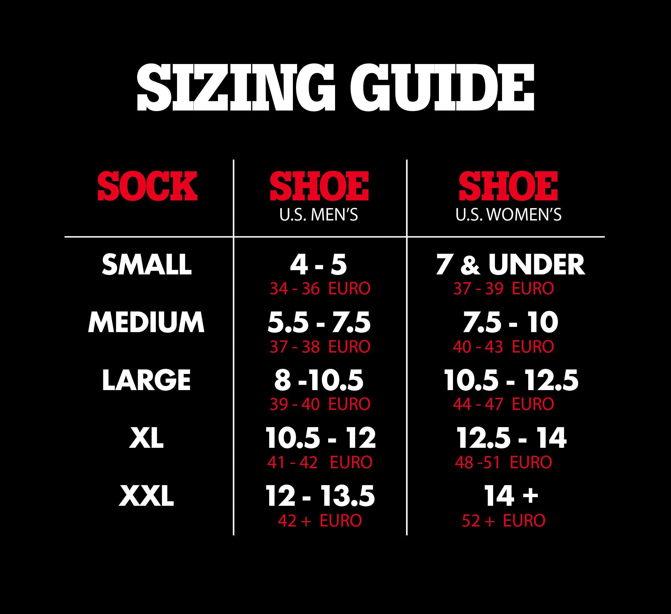 Euro sock size to fashion us